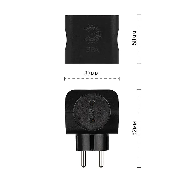 Тройник Эра SP-4-B Б0008207 4 гнезда без заземления черный