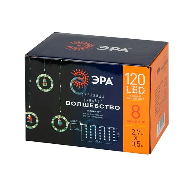 Гирлянда светодиодная Эра ENING-MG Занавес Волшебство 120 led 2.7*0.5 м теплый свет