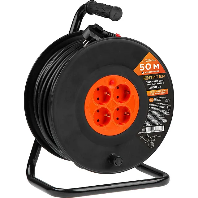 Удлинитель на катушке Юпитер JP8404-03 4 розетки с заземлением 50 м