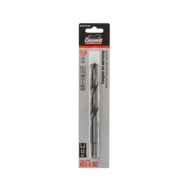 Сверло по металлу Gepard GP03170-184 HSS-G 17.0*125*184 мм Сверло по металлу Gepard GP03170-184 HSS-G 17.0*125*184 мм