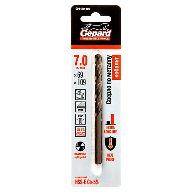 Сверло по металлу Gepard GP1470-109 HSS-Co 7.0*69*109 мм