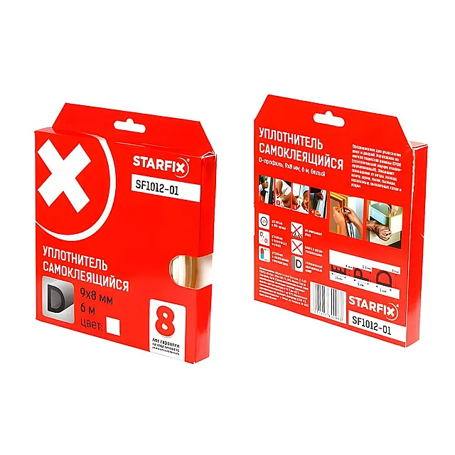 Уплотнитель Starfix SF1012-01 сдвоенный профиль D 9*8 мм белый 6 м
