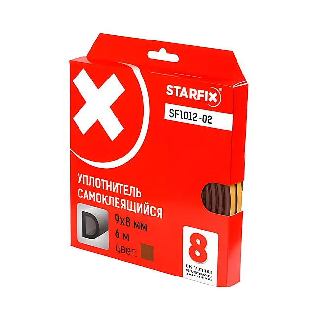 Уплотнитель Starfix SF1012-02 сдвоенный профиль D 9*8 мм коричневый 6 м