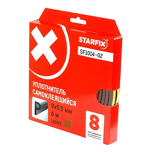 Уплотнитель Starfix SF1014-02 сдвоенный профиль P 9*5.5 мм коричневый 6 м