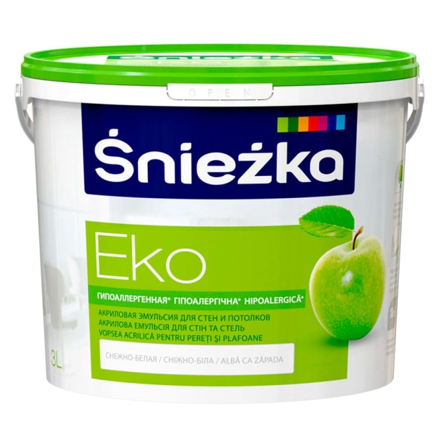 Краска Sniezka Eko гипоаллергенная снежно-белая 3 л Краска Sniezka Eko гипоаллергенная снежно-белая 3 л