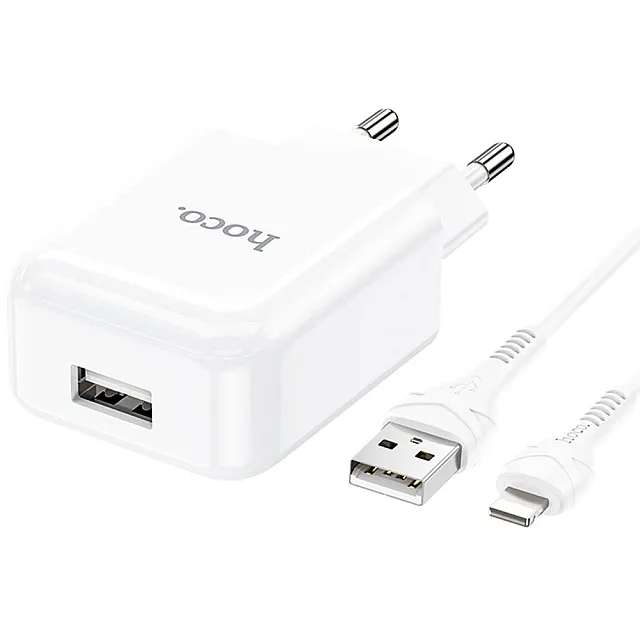 Сетевое зарядное устройство Hoco N2 USB с кабелем Lightning белый