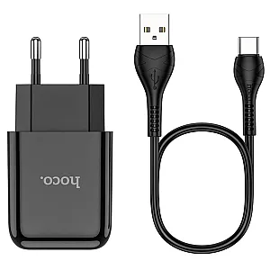 Сетевое зарядное устройство Hoco N2 USB с кабелем Type-C черный