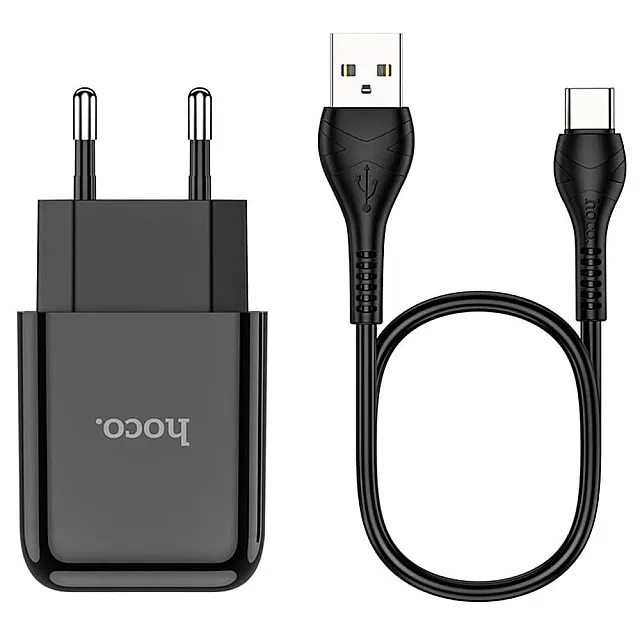 Сетевое зарядное устройство Hoco N2 USB с кабелем Type-C черный