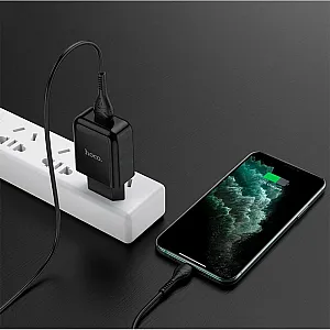 Сетевое зарядное устройство Hoco N2 USB с кабелем Type-C черный
