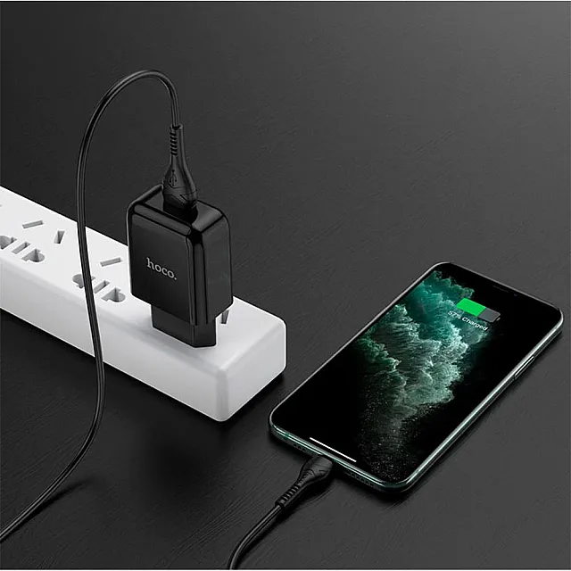 Сетевое зарядное устройство Hoco N2 USB с кабелем Type-C черный