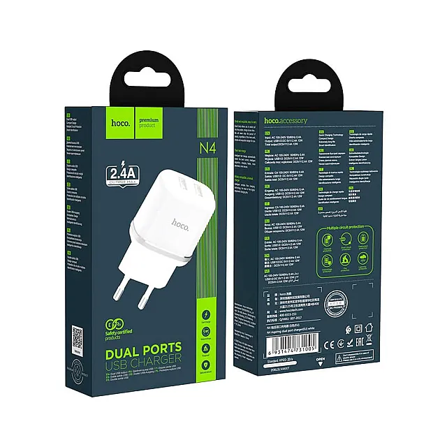 Сетевое зарядное устройство Hoco N4 2USB порта белый