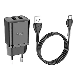 Сетевое зарядное устройство Hoco N25 двойной порт Type-C черный