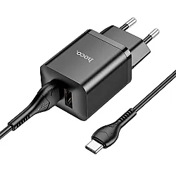 Сетевое зарядное устройство Hoco N25 двойной порт Type-C черный