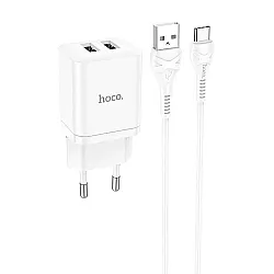 Сетевое зарядное устройство Hoco N25 двойной порт Type-C белый