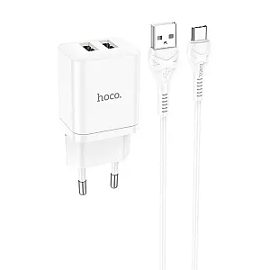 Сетевое зарядное устройство Hoco N25 двойной порт Type-C белый