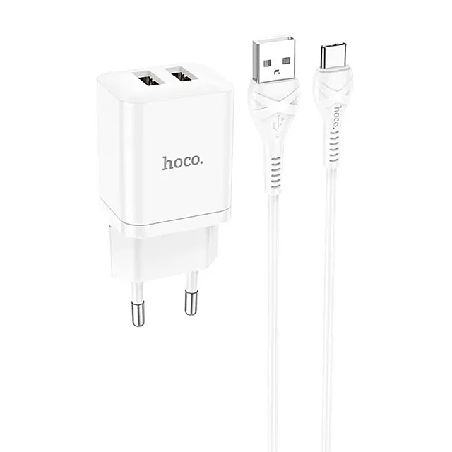 Сетевое зарядное устройство Hoco N25 двойной порт Type-C белый