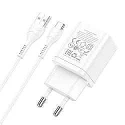 Сетевое зарядное устройство Hoco N25 двойной порт Type-C белый