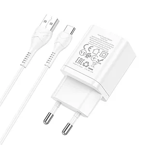 Сетевое зарядное устройство Hoco N25 двойной порт Type-C белый