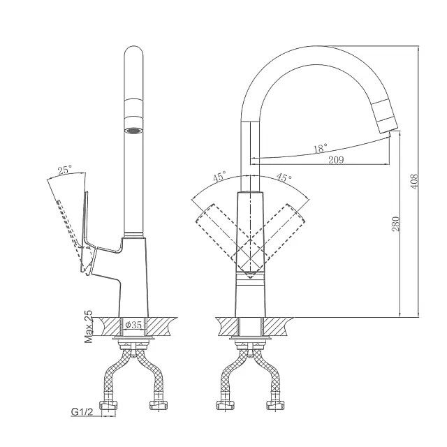 Смеситель для кухни A-five A5-1124 серия Lily D35 хром