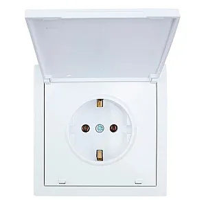 Розетка Lezard Zima 1 место безвинтовой с крышкой с заземлением ПБТ белая