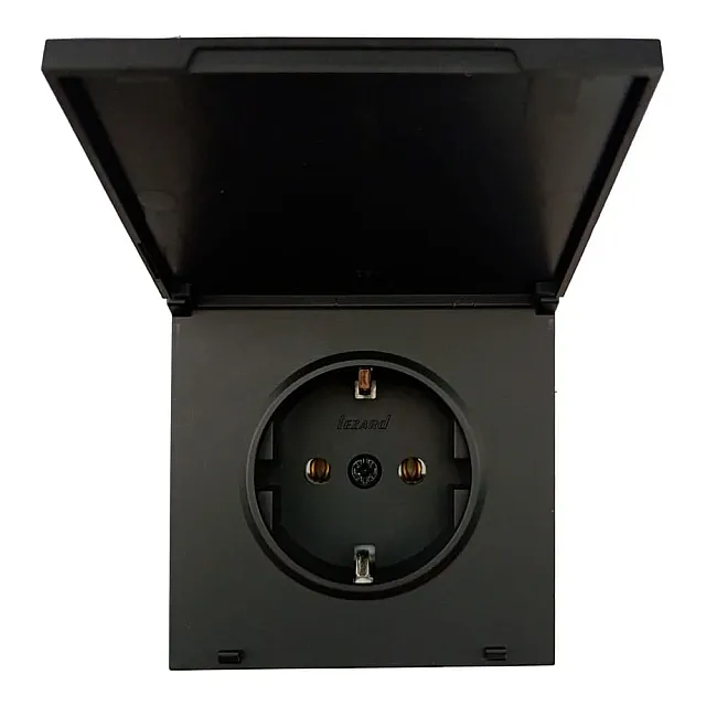 Розетка Lezard Zima 1 место безвинтовой с крышкой с заземлением ПБТ черный бархат