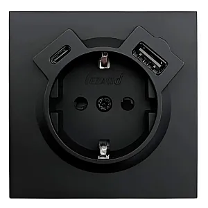 Розетка комбинированная Lezard Zima 704-4288-181TC TC + USB с заземлением черный бархат