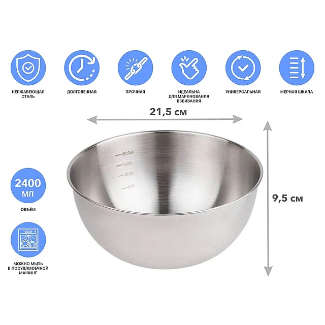 Миска для взбивания Perfecto Linea Chef 24-021598 из нержавеющей стали 21.5 см