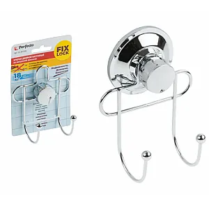 Крючок двойной Perfecto Linea Fix Lock 35-381240 настенный на вакуумной присоске хром