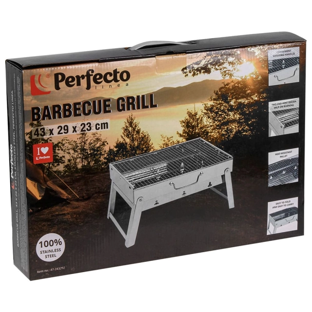 Мангал-барбекю Perfecto Linea 47-243292 складной с решеткой 43*29*23 см нержавеющая сталь Мангал-барбекю Perfecto Linea 47-243292 складной с решеткой 43*29*23 см нержавеющая сталь