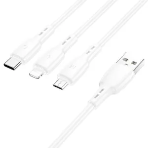 Кабель Borofone BX17 99369 3в1 lightning+Micro+Type-C белый 1 м