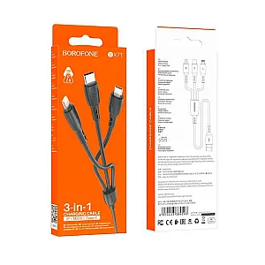 Кабель Borofone BX17 3в1 Lightning+Micro+Type-C черный 1 м