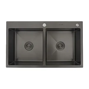 Мойка кухонная Gappo GS8350-6 стальная две чаши черная 830*500*215 мм