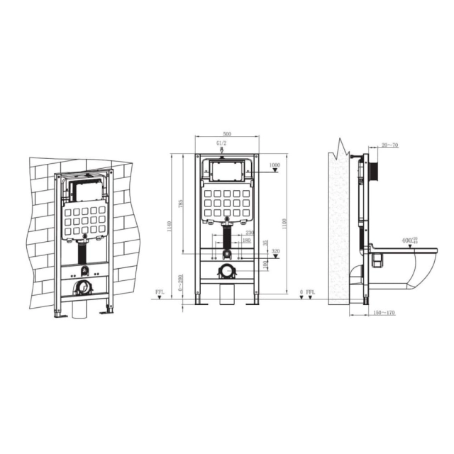 Инсталляционный сет 3 в 1 AV Engineering, арт.AVW31-301с кнопкой 301