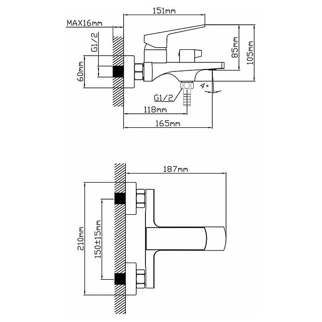 Смеситель для ванны AV Engineering AVNEO3-A170-130 серия NEO D35