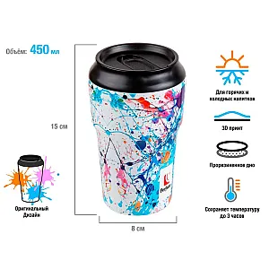 Термокружка Perfecto Linea 3D Bright splash 27-450102 нержавеющая сталь 450 мл