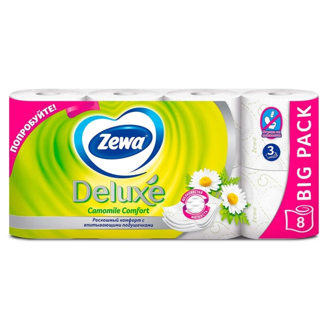 Бумага туалетная Zewa Deluxe Camomile ароматизированная ромашка 8 рулонов Бумага туалетная Zewa Deluxe Camomile ароматизированная ромашка 8 рулонов