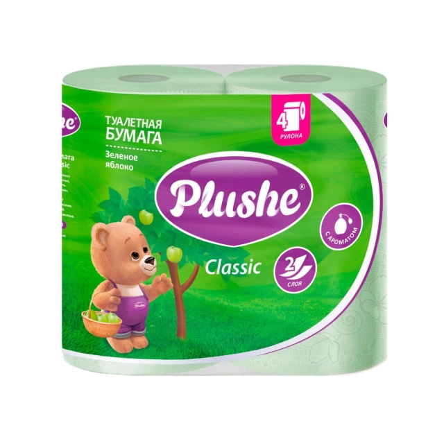 Бумага туалетная Plushe Classic Зеленое яблоко 2 слоя ароматизированная 4 шт Бумага туалетная Plushe Classic Зеленое яблоко 2 слоя ароматизированная 4 шт