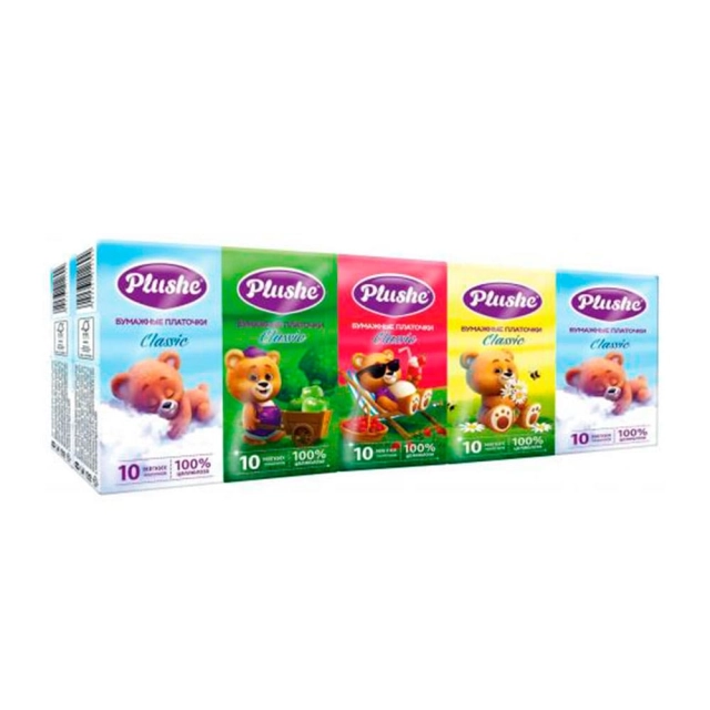 Платочки бумажные Plushe Classic Standart 2 слоя 10 листов Платочки бумажные Plushe Classic Standart 2 слоя 10 листов
