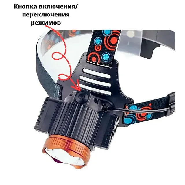 Фонарик налобный YM-167-T6 аккумуляторный 2*18650 Zoom зарядка micro в комплекте
