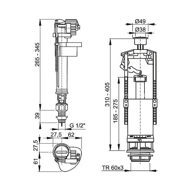Выпускной комплект AlcaPlast SA2000S 1/2