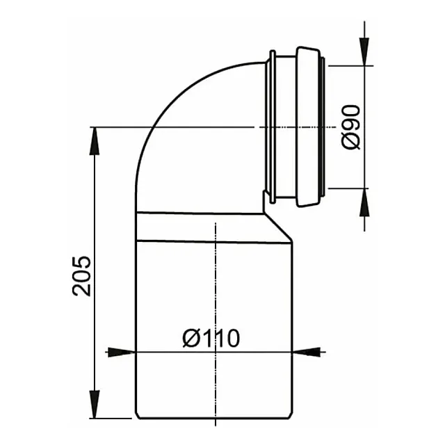 Колено стоковое AlcaPlast M906 90/110 мм