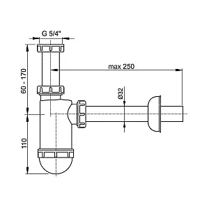 Сифон для умывальника AlcaPlast A430-BL-01 O32 c накидной гайкой 5/4