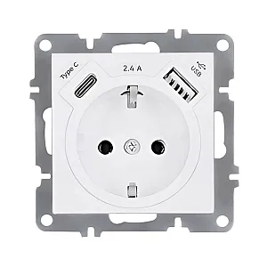 Розетка Arvia Electric Karen 50 01 1000 301 с заземлением USB+TYPE C белая механизм