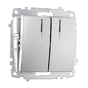 Выключатель EL-BI Zena-Vega 609-011000-203 2 клавиши с подсветкой серебро