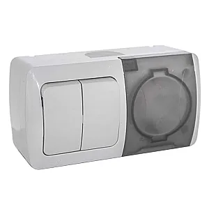 Блок EL-BI Eva 554-011500-922 выключатель 2 клавиши и розетка с крышкой с заземлением наружная