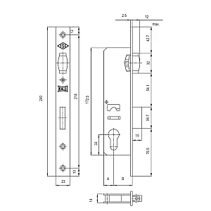Замок врезной Kale Kilit 155 B:35мм 00003196 никель