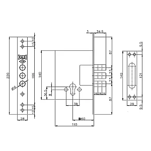 Замок врезной Kale Kilit 257 60 мм хром