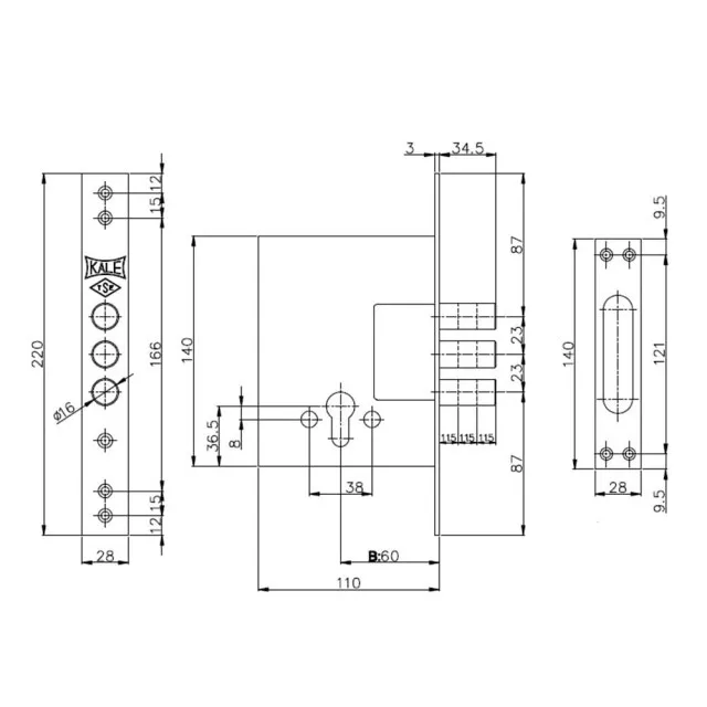 Замок врезной Kale Kilit 257 60 мм хром