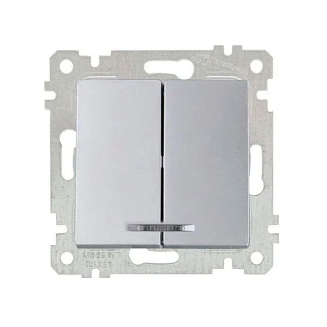 Выключатель Mutlusan Rita 2200-426-0182 2 клавиши с подсветкой 10А нержавеющая сталь