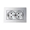 Розетка Mutlusan Rita 2220-202-0282 двойная 2*2P+Е в комплекте с рамкой нержавеющая сталь